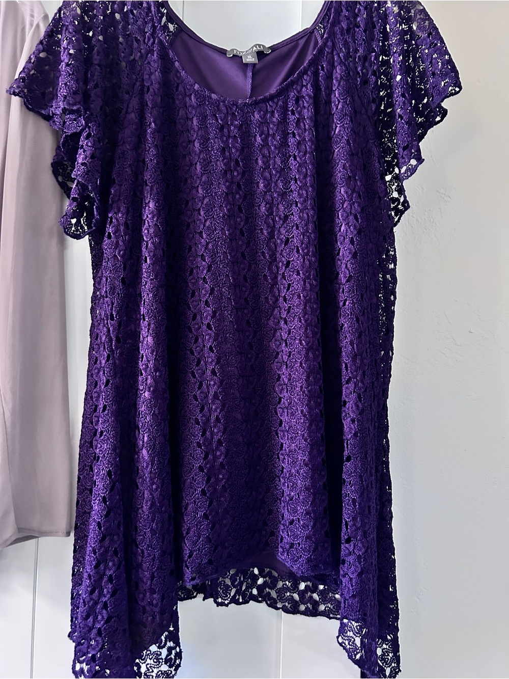 Roz & Ali Purple Lace Flutter Sleeve Tunic